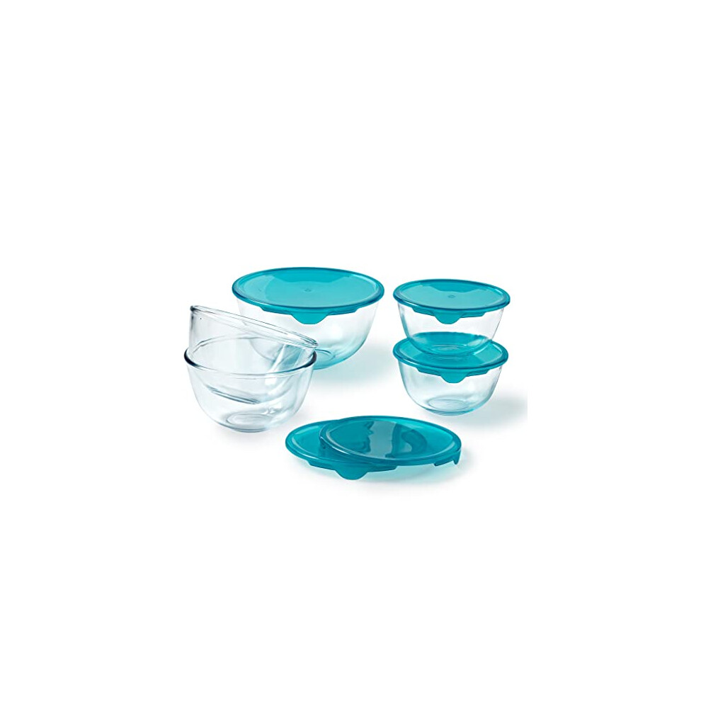 Pyrex Set Of 5 Heavy Duty Glass Salad Bowls With Lids (0.5L - 1L - 2L) Bpa Free | Made In France, Dishwasher, Microwave And Oven Safe (2 X 0,5L + 2