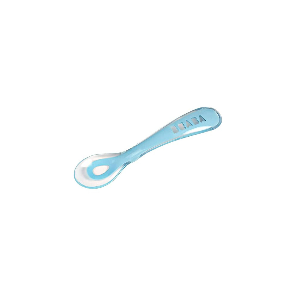 BÃABA - Silicone Spoon for Baby and Children - Stage 2 - Soft - Rounded tip - Ergonomic Handle - Blue