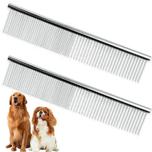 Stainless Steel Pet Grooming Comb, 19 x 3.5 cm Rounded Teeth Dog Comb Greyhound Comb Grooming Tools for Large Medium and Small Dogs Cats Horse