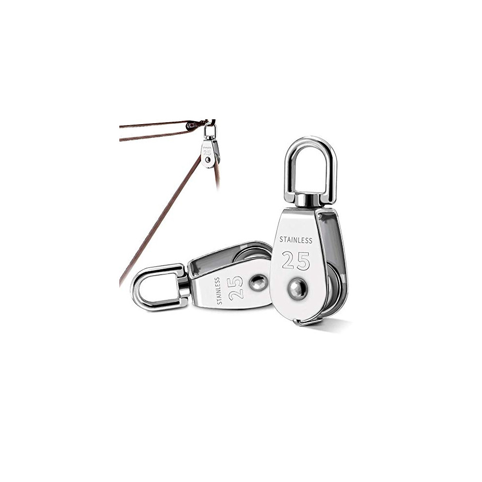 2 Pack M25 Single Pulley Block, 304 Stainless Steel Pulley Roller 360 Degrees Swivel Pulley For Washing Line Ropes - Safe Loading Up To 150Kg 728886740147