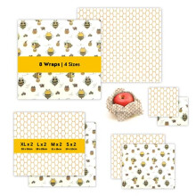 Organic Beeswax Wraps - Set of 8 | 4 Sizes | Plastic-Free Alternative