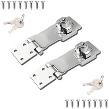 2 Packs 4Inch Keyed Hasp Locks, Twist Knob Keyed Locking Hasp for Small Doors, Cabinets and More,Stainless Steel Steel, Chrome Plated Hasp Lock Catch