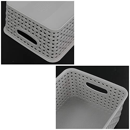 6-Pack Silver Grey Plastic Woven Baskets, Gray Weave Storage Basket 2