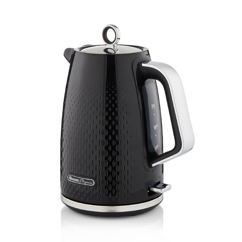 Swan SK14016BLK Elegance Cordless Kettle, Sleek Textured Gloss Finish with Rapid Boil and Boil Dry Protection, 1.7 Litres, 3000W, Black