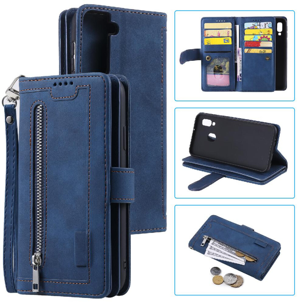 (Blue) Flip Case For Samsung Galaxy S21 Fe Pu Leather Kickstand Lanyard 9 Card Slots Wallet Blue 764762740955