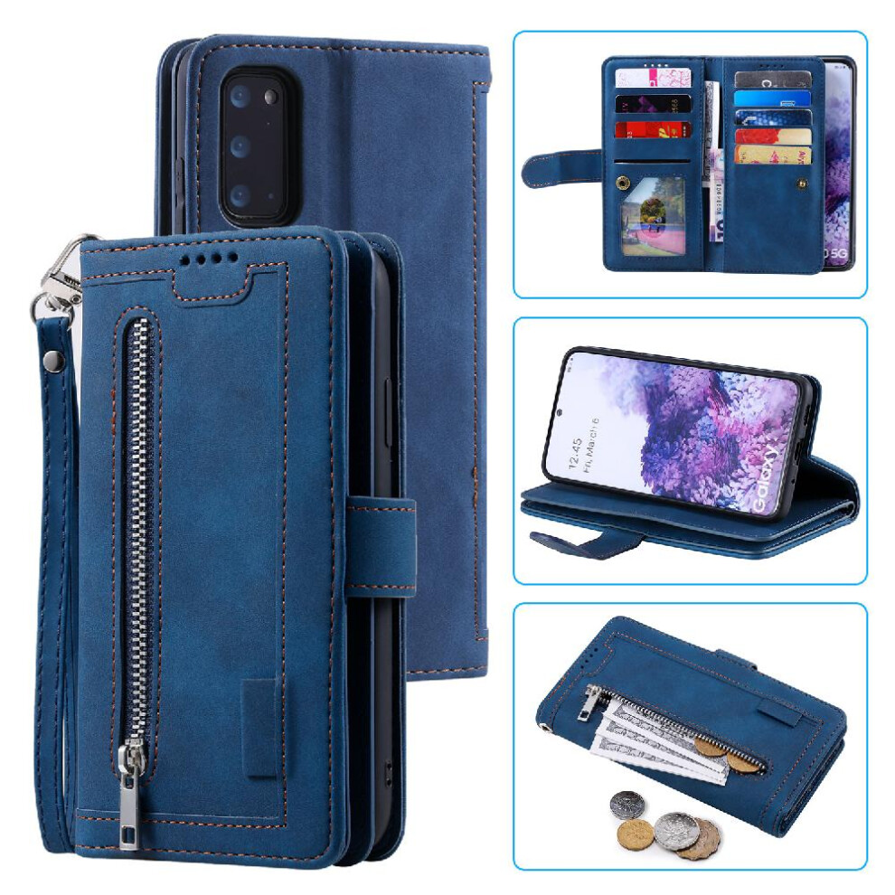 (Blue) Flip Case For Samsung Galaxy S20 Plus Pu Leather Lanyard Wallet 9 Card Slots Kickstand Blue 764762741235