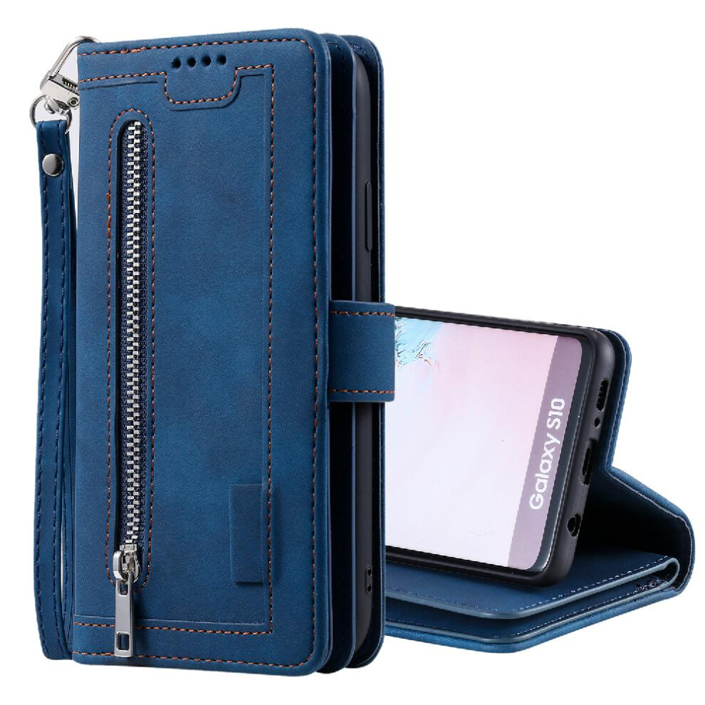 (Blue) Flip Case For Samsung Galaxy S10e 9 Card Slots Kickstand Pu Leather Wallet Lanyard Blue 764762741310