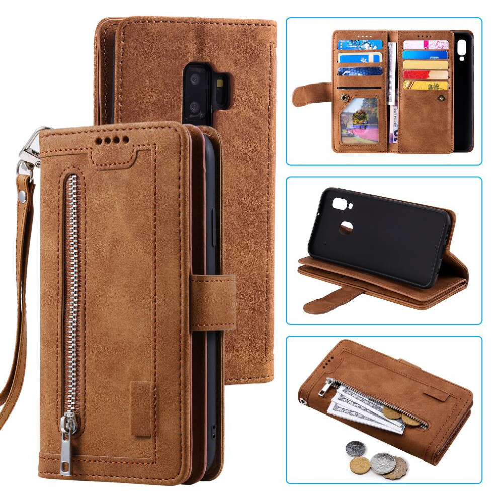 (Brown) Flip Case For Samsung Galaxy S9 Plus Wallet Pu Leather Kickstand Lanyard 9 Card Slots Brown 764762741464