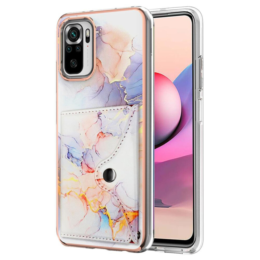 (White) Case For Xiaomi Redmi Note 10S / Note 10 4G Card Slots Marble Slim Wallet Soft Tpu Bumper White 764762741471