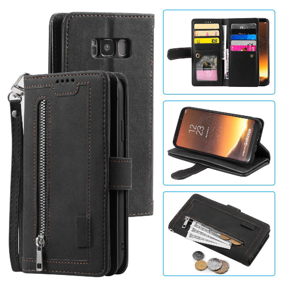 (Black) Flip Case For Samsung Galaxy S8 Plus Wallet 9 Card Slots Lanyard Kickstand Pu Leather Black 764762741532