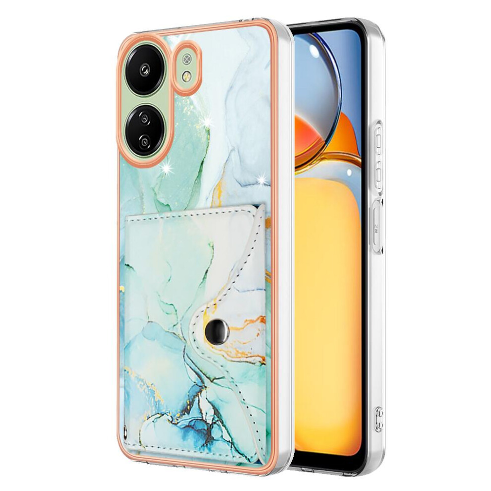 (Green) Case For Xiaomi Redmi 13C 4G Soft Tpu Bumper Card Slots Marble Slim Wallet Green 764762741785