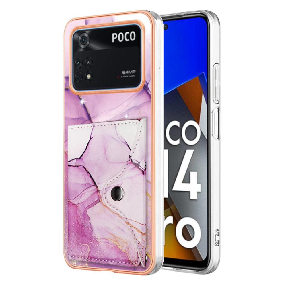 (Rose ) Case For Xiaomi Poco M4 Pro 4G Soft Tpu Bumper Marble Card Slots Slim Wallet Red 764762742201