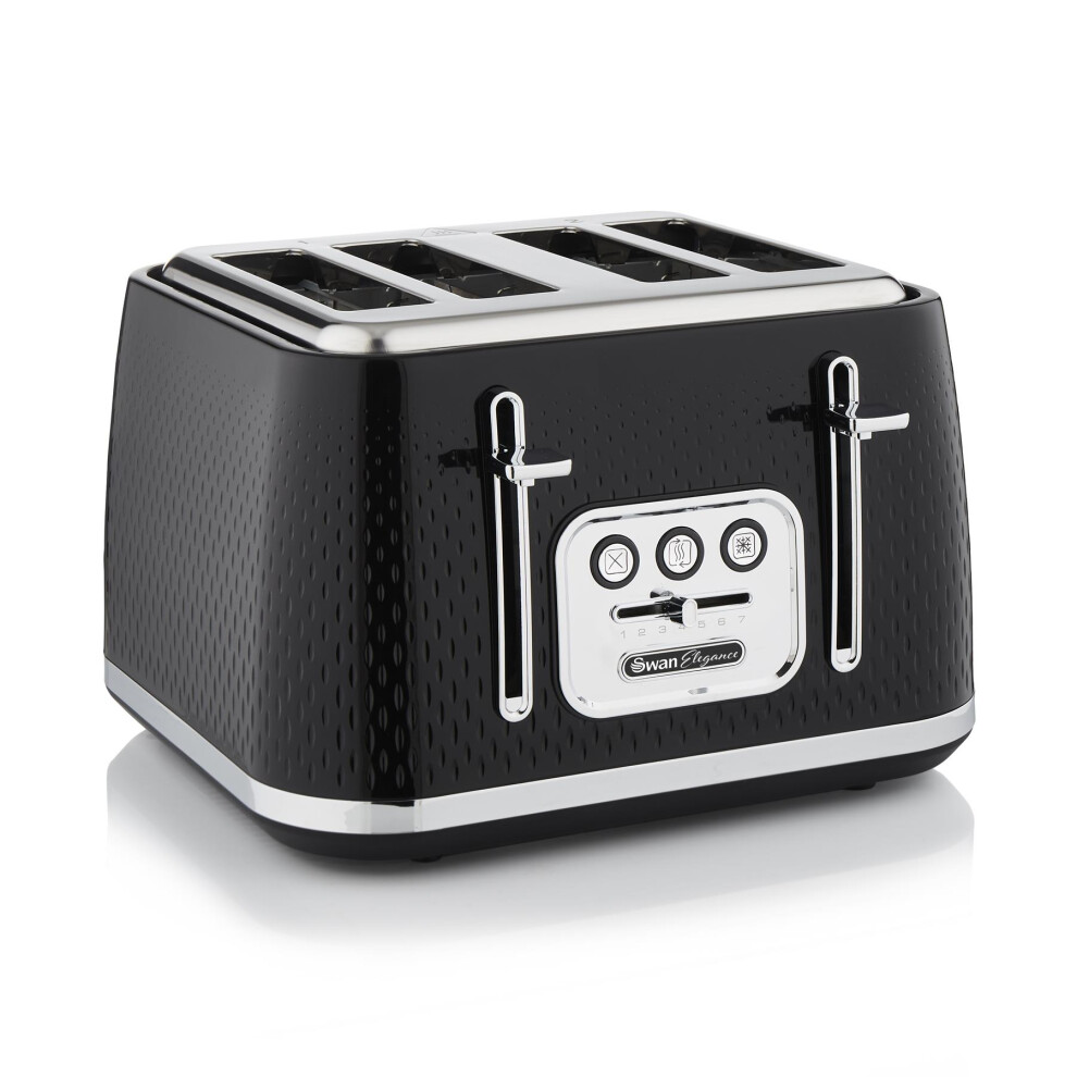 Swan ST19025BLK Elegance 4 Slice Toaster with 7 Browning Levels, Defrost and Reheat functions, Anti-Jam and Cord Storage, 21000W, Black