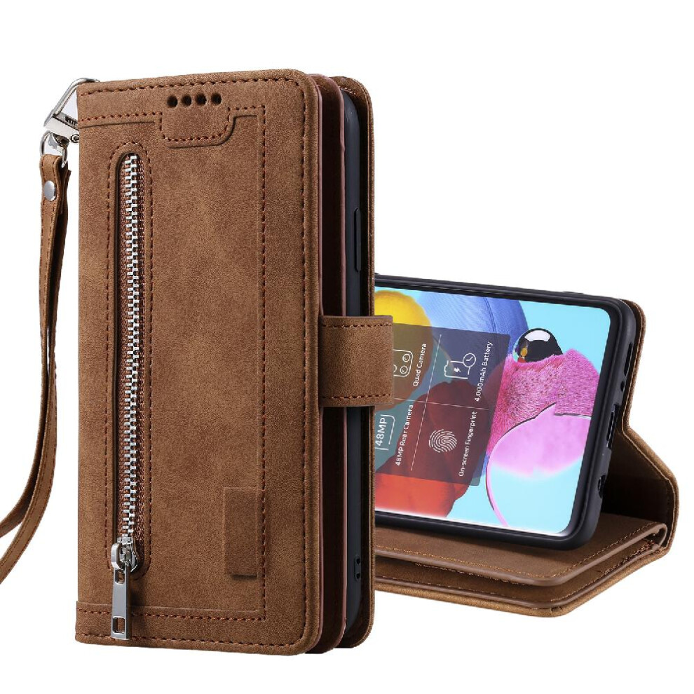 (Brown) Flip Case For Samsung Galaxy A71 5G Pu Leather Kickstand 9 Card Slots Wallet Lanyard Brown 764762742515