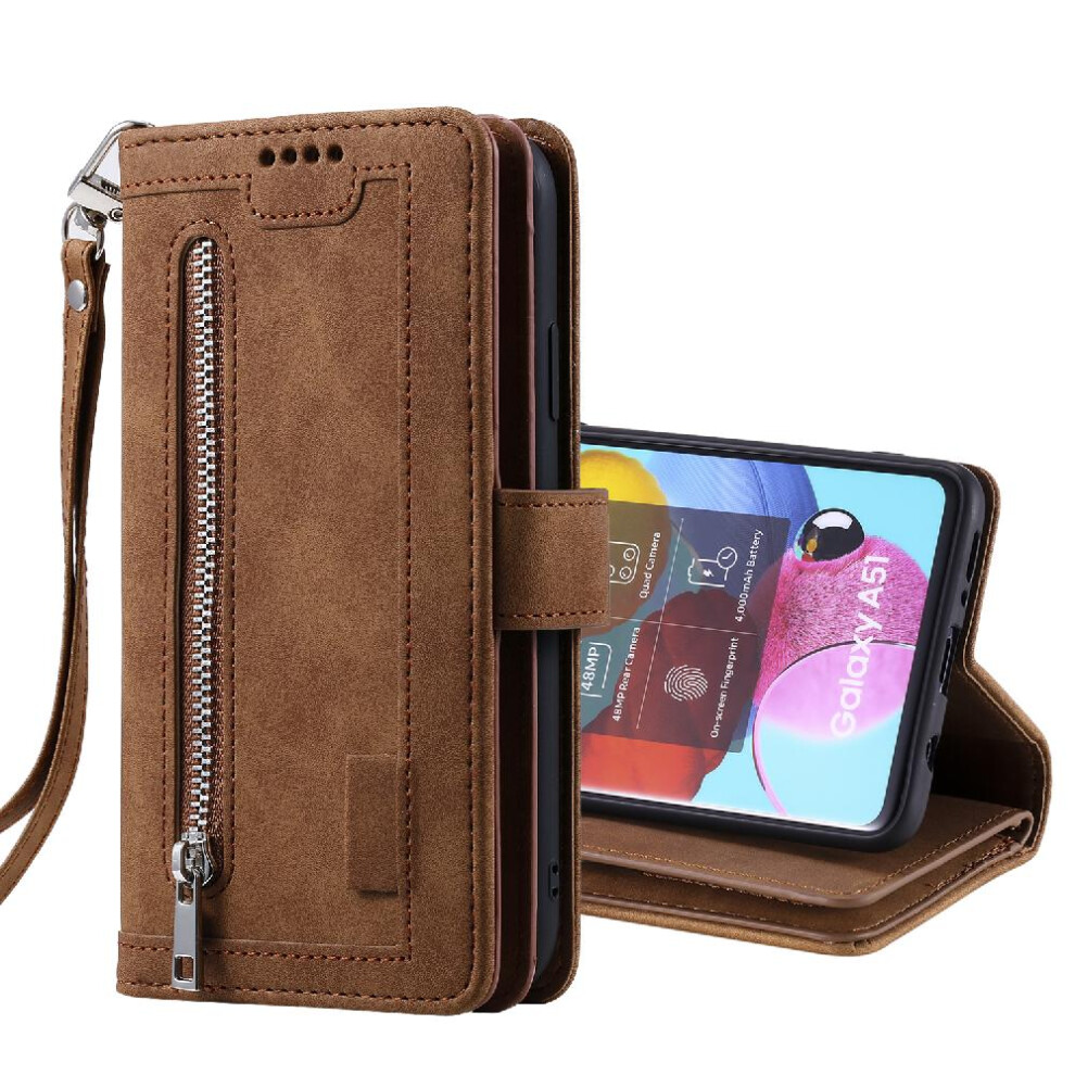 (Brown) Flip Case For Samsung Galaxy A51 5G Pu Leather Lanyard 9 Card Slots Wallet Kickstand Brown 764762742843