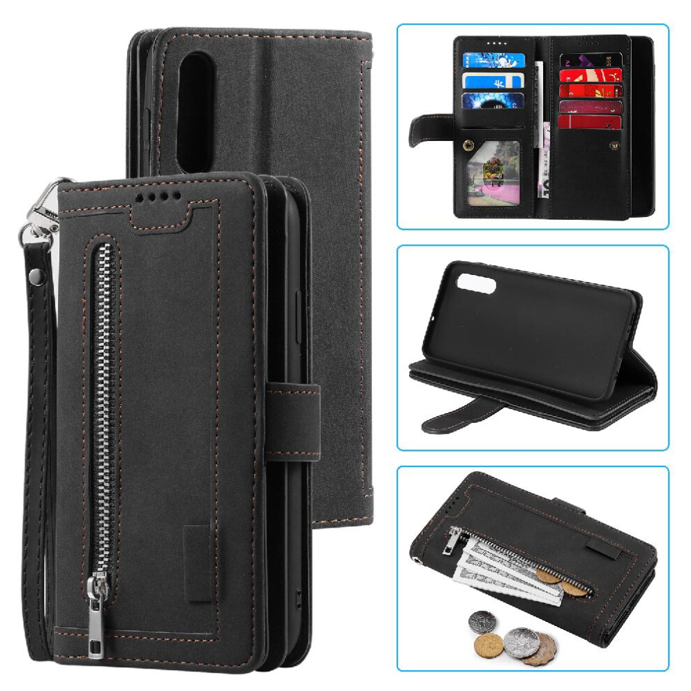 (Black) Flip Case For Samsung Galaxy A50/A30s/A50s Wallet 9 Card Slots Kickstand Lanyard Pu Leather Black 764762742980