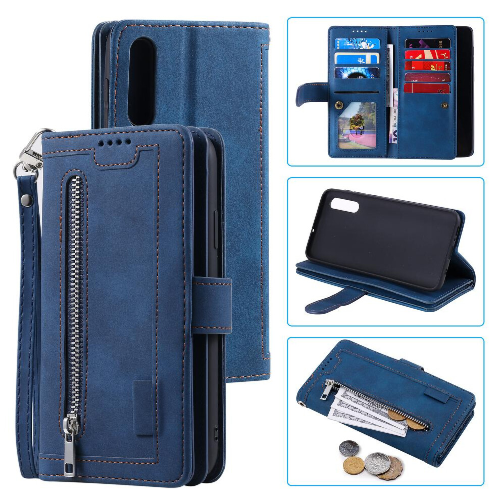 (Blue) Flip Case For Samsung Galaxy A50/A30s/A50s Wallet 9 Card Slots Kickstand Lanyard Pu Leather Blue 764762742973