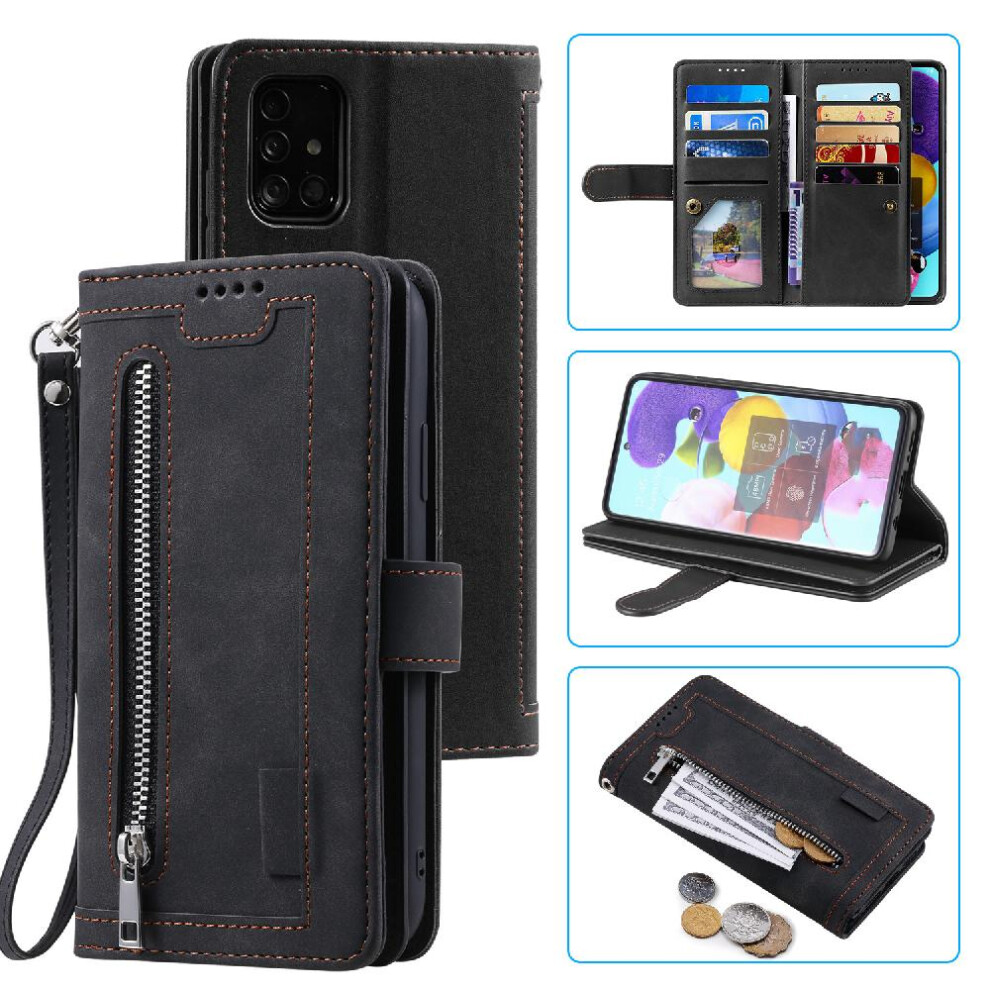 (Black) Flip Case For Samsung Galaxy A32 5G Wallet Kickstand Pu Leather 9 Card Slots Lanyard Black 764762743147