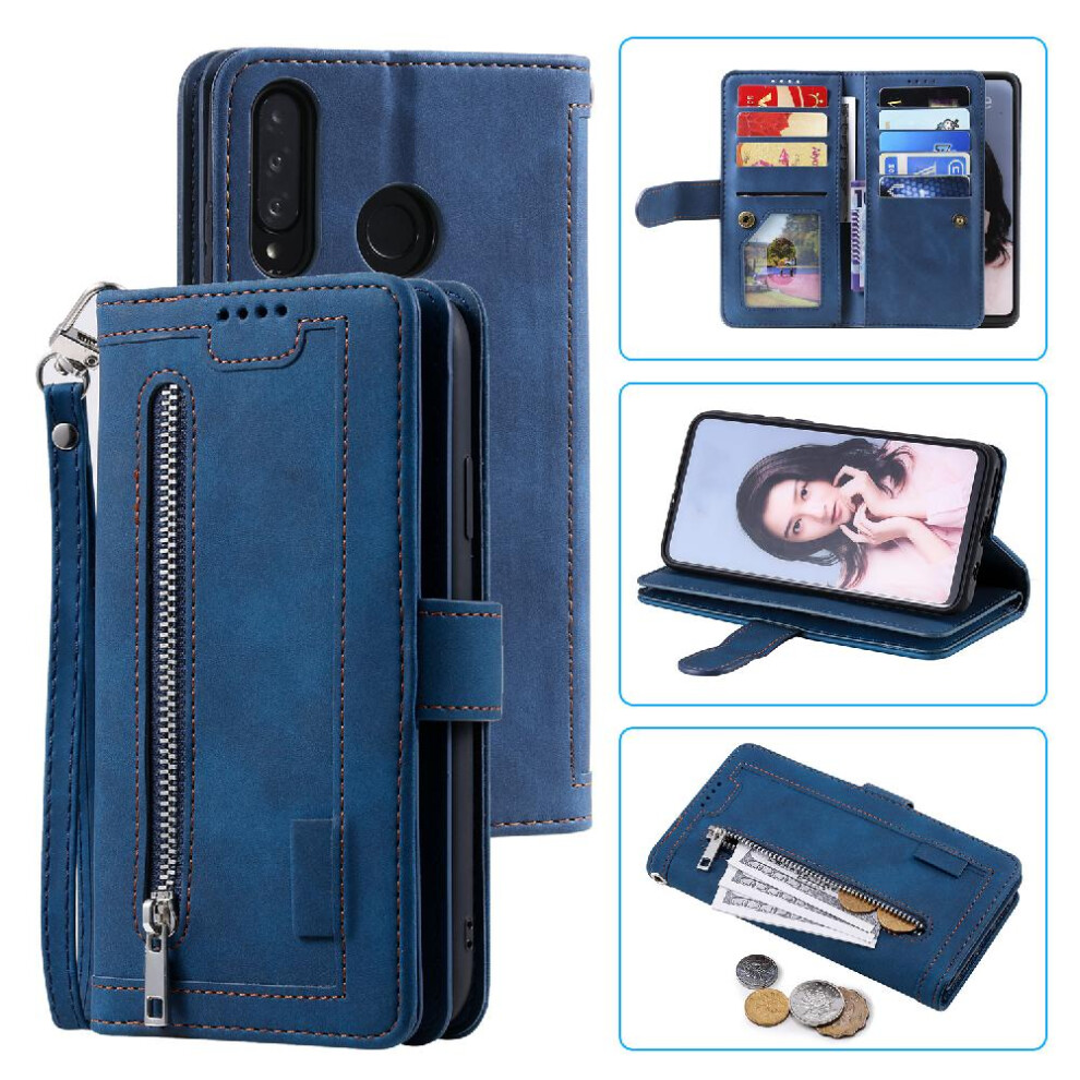 (Blue) Flip Case For Samsung Galaxy A20/A30 Kickstand 9 Card Slots Lanyard Wallet Pu Leather Blue 764762743178