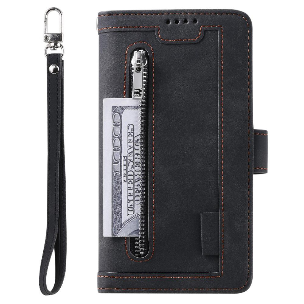 (Black) Flip Case For Iphone 11 Pro Max Lanyard Wallet 9 Card Slots Pu Leather Kickstand Black 764762743581