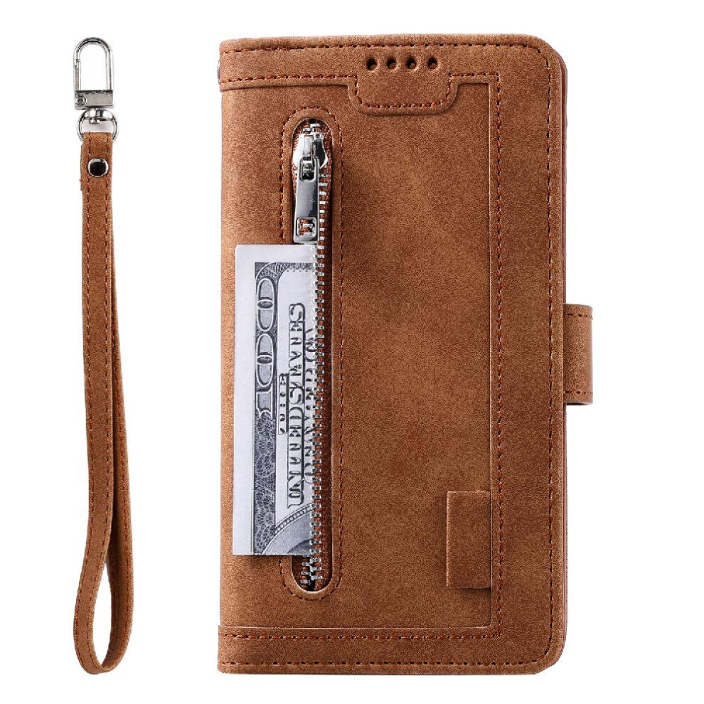 (Brown) Flip Case For Iphone 11 Kickstand Wallet 9 Card Slots Lanyard Pu Leather Brown 764762743680