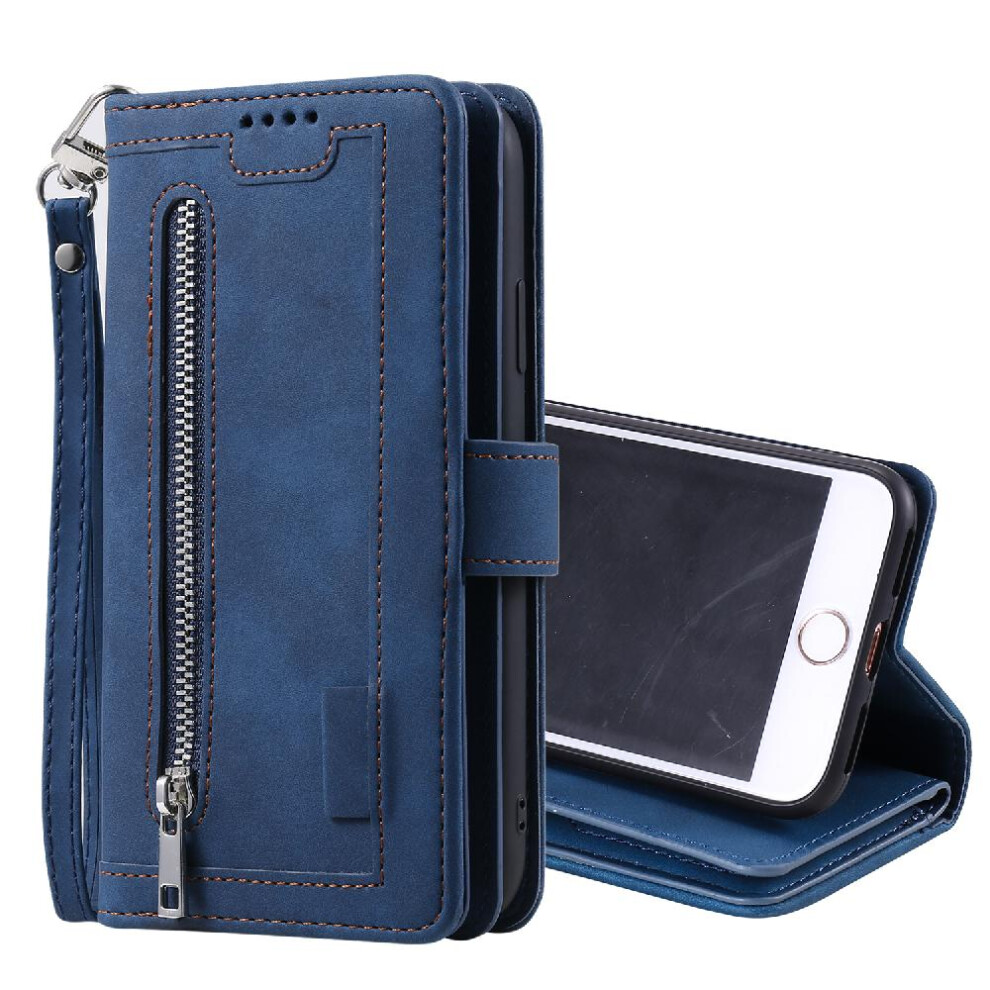 (Blue) Flip Case For Iphone Se 2022/2020 Lanyard Pu Leather Kickstand Wallet 9 Card Slots Blue 764762743697