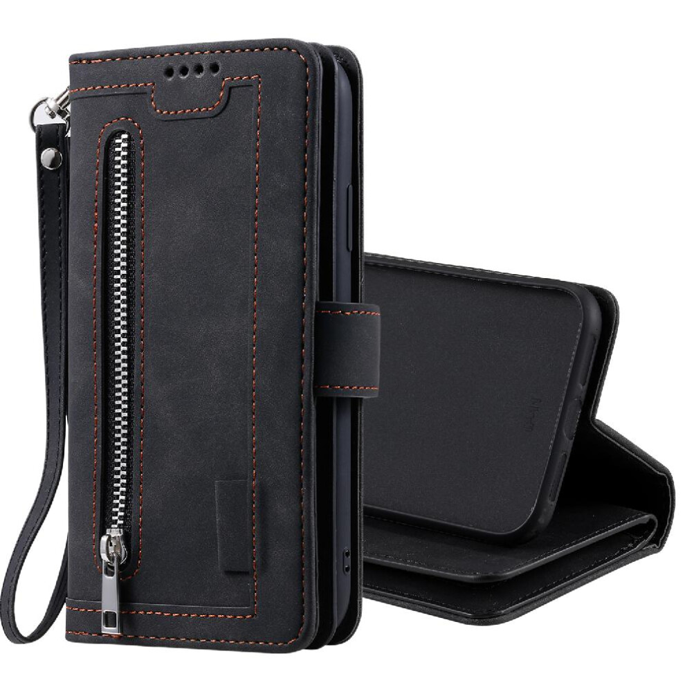 (Black) Flip Case For Iphone 15 Plus Lanyard Pu Leather 9 Card Slots Kickstand Wallet Black 764762743901