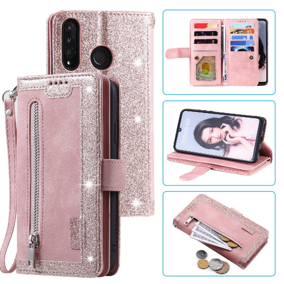 (Pink) Flip Case For Huawei P30 Lite Pu Leather Kickstand Lanyard Wallet 9 Card Slots Pink 764762744618