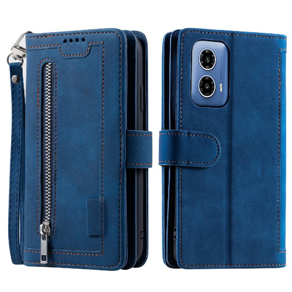 (Blue) Flip Case For Motorola Moto G34 5G Lanyard Wallet 9 Card Slots Pu Leather Kickstand Blue 764762744731