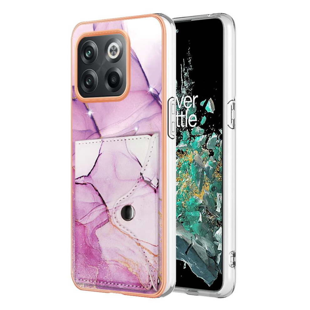 (Pink) Case For Oneplus 10T 5G Marble Card Slots Slim Wallet Soft Tpu Bumper Pink 764762744946