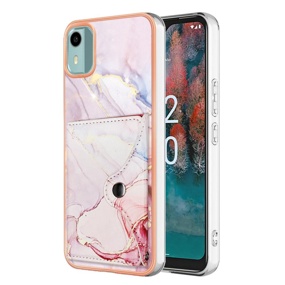 (Pink) Case For Nokia C12 Card Slots Soft Tpu Bumper Slim Wallet Marble Pink 764762745141