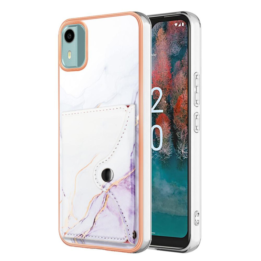 (Purple) Case For Nokia C12 Card Slots Soft Tpu Bumper Slim Wallet Marble Purple 764762745158