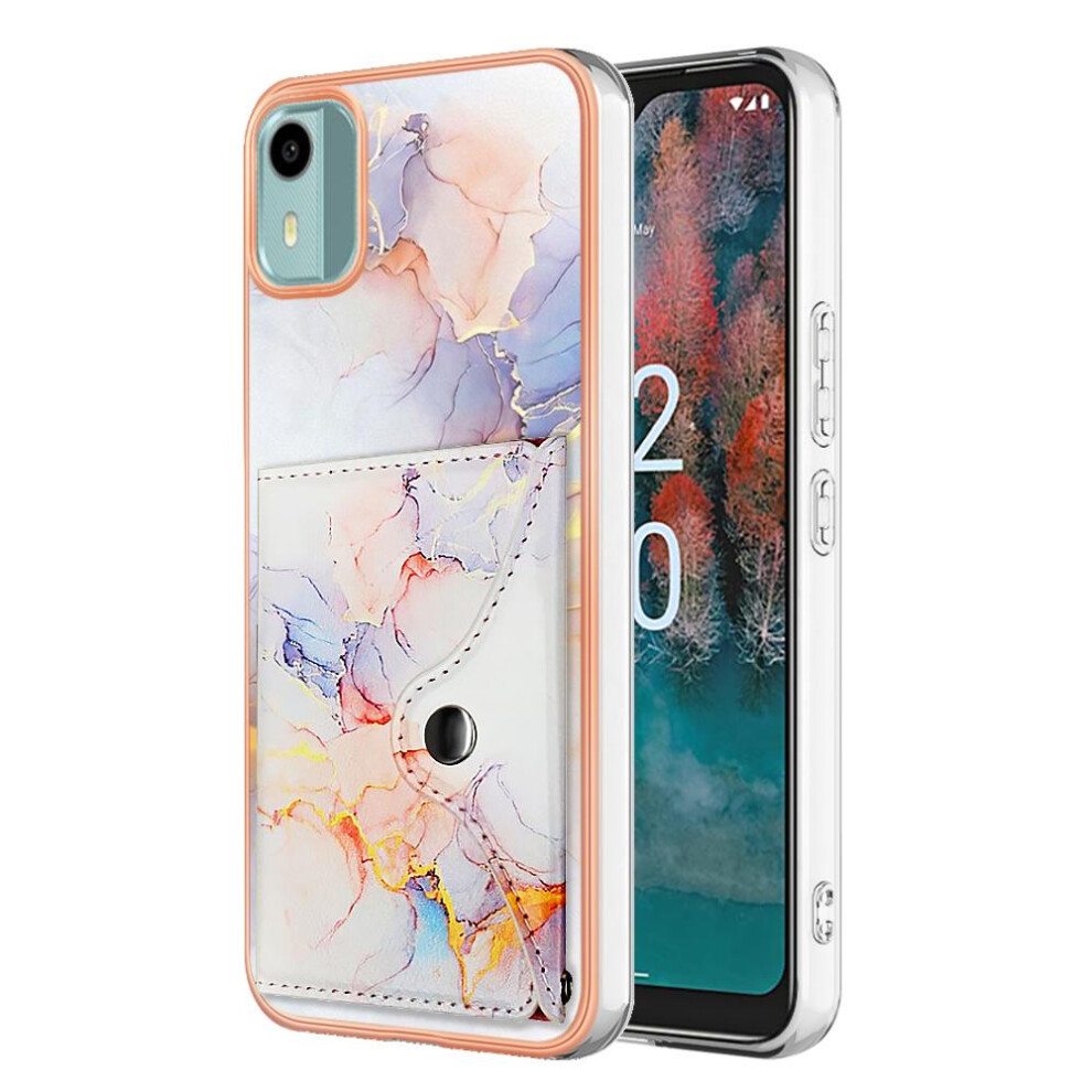 (White) Case For Nokia C12 Card Slots Soft Tpu Bumper Slim Wallet Marble White 764762745127