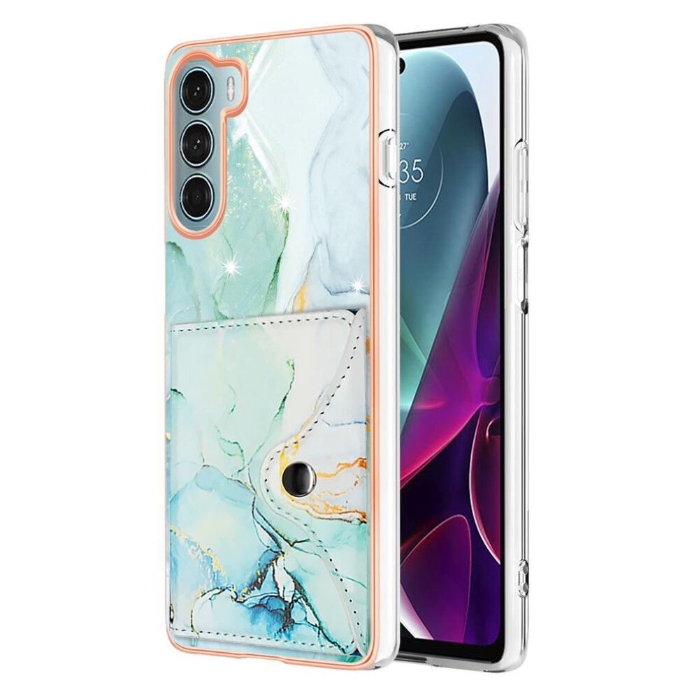 (Green) Case For Motorola Moto G200 Marble Card Slots Soft Tpu Bumper Slim Wallet Green 764762745219