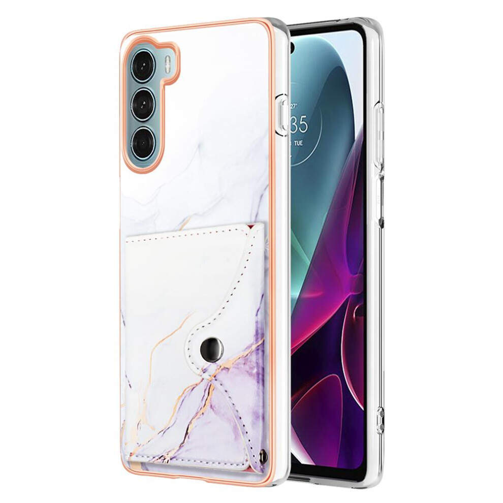 (Purple) Case For Motorola Moto G200 Marble Card Slots Soft Tpu Bumper Slim Wallet Purple 764762745202
