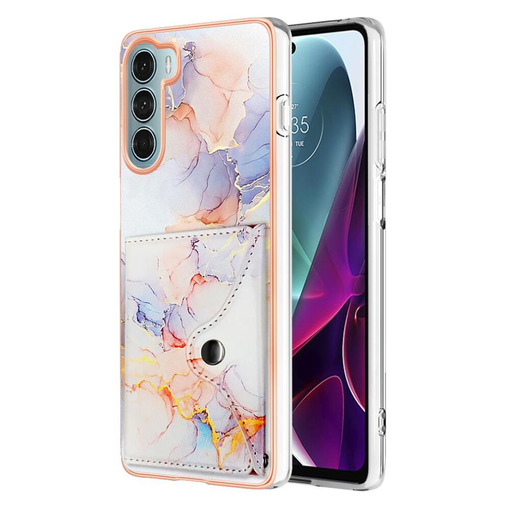 (White) Case For Motorola Moto G200 Marble Card Slots Soft Tpu Bumper Slim Wallet White 764762745172