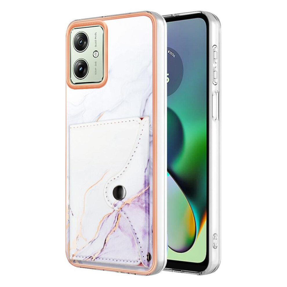 (Purple) Case For Motorola Moto G54 Slim Wallet Marble Card Slots Soft Tpu Bumper Purple 764762745400