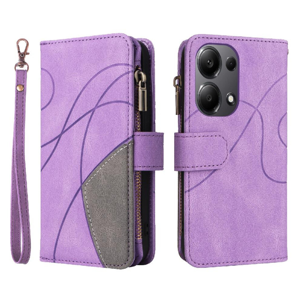 (Purple) Case For Xiaomi Redmi Note 13 Pro 4G Nine Card Slots Two-Color Stitching With Card Slot Stand Zipper Wallet Style Kickstand Protective Purple 764762746032