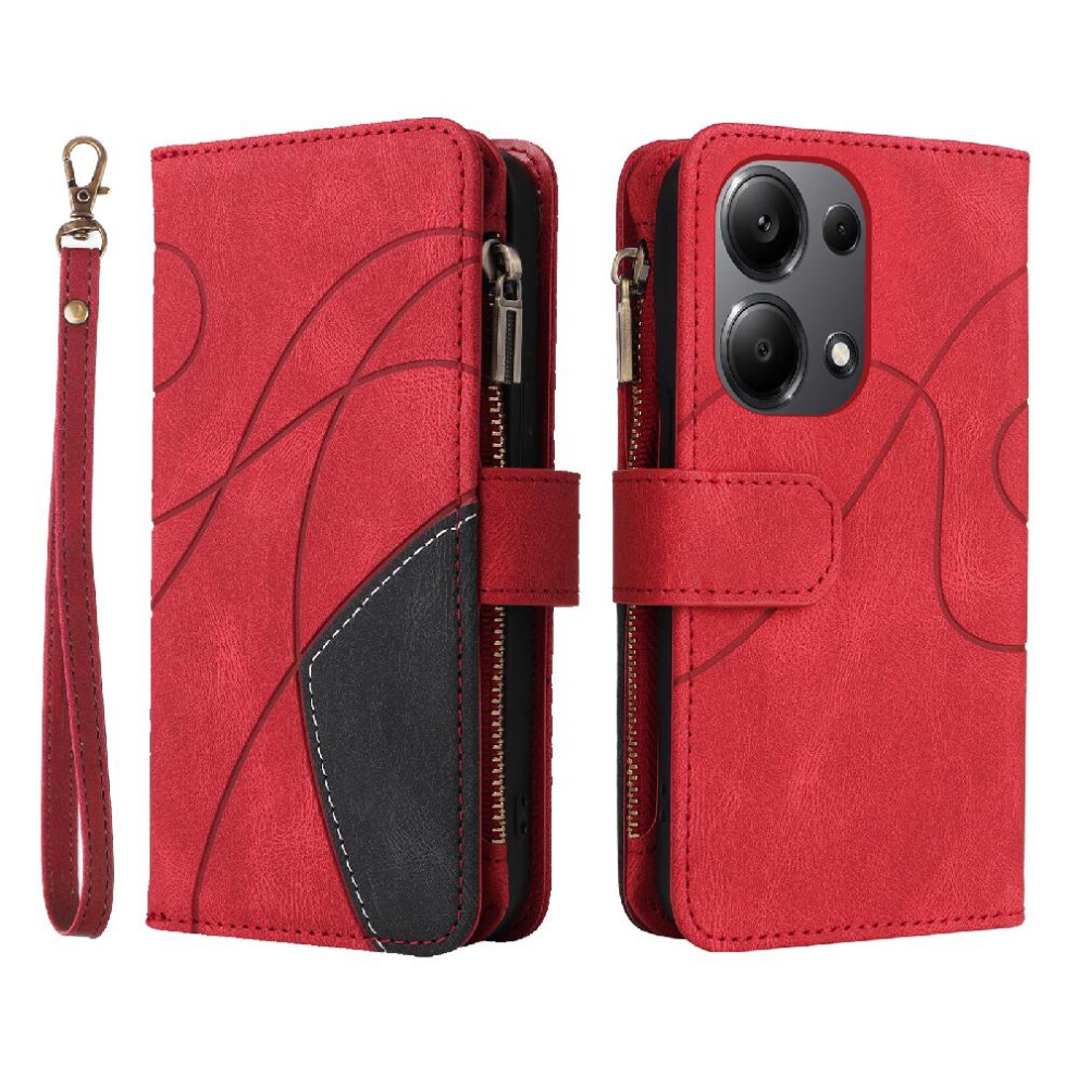 (Red) Case For Xiaomi Mi Note 13 Pro 4G Nine Card Slots Two-Color Stitching With Card Slot Stand Zipper Wallet Style Kickstand Protective Red 764762746025
