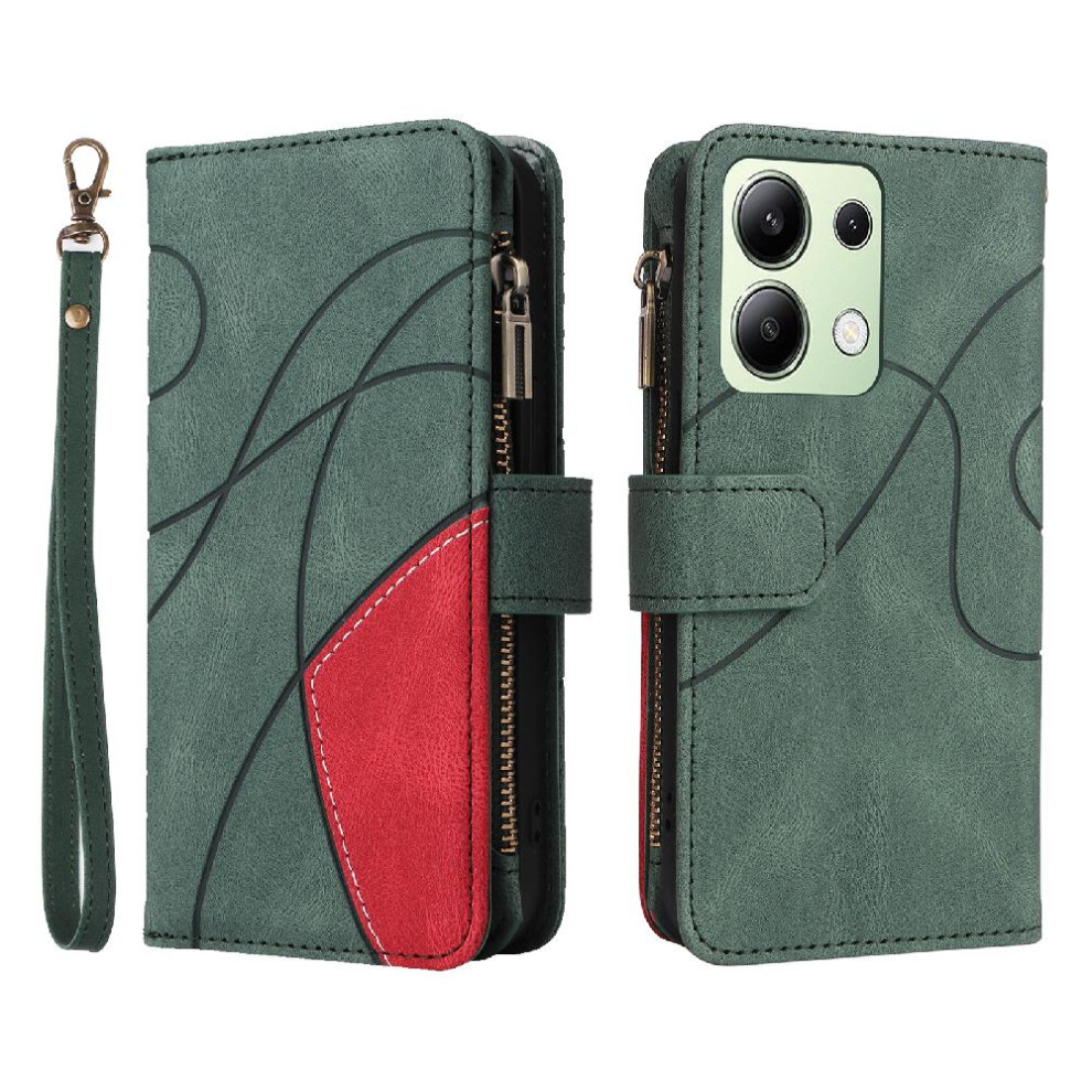 (Green) Case For Xiaomi Redmi Note 13 4G Kickstand Protective Zipper Wallet Style With Card Slot Stand Nine Card Slots Two-Color Stitching Green 764762746094