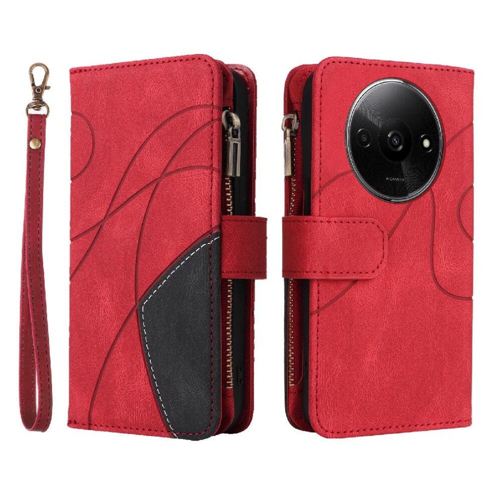 (Red) Case For Xiaomi Mi A3 Nine Card Slots With Card Slot Stand Kickstand Protective Two-Color Stitching Zipper Wallet Style Red 764762746179