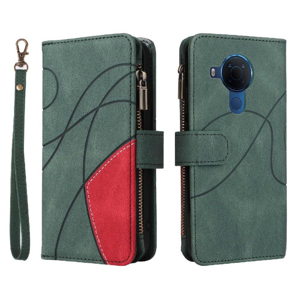 (Green) Case For Nokia 3.4 Kickstand Protective Two-Color Stitching Nine Card Slots With Card Slot Stand Zipper Wallet Style Green 764762746643