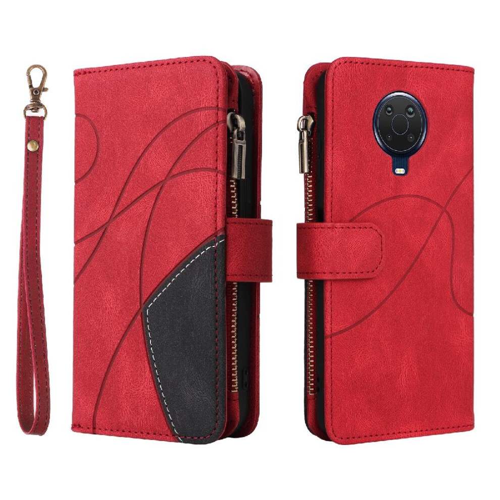 (Red) Case For Nokia G10/G20 With Card Slot Stand Two-Color Stitching Nine Card Slots Zipper Wallet Style Kickstand Protective Red 764762746773