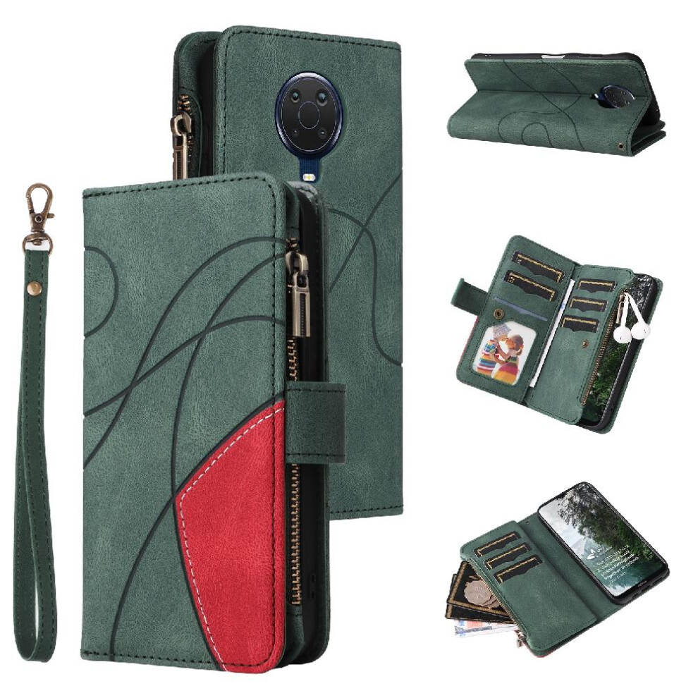 (Green) Case For Nokia G10/G20 With Card Slot Stand Two-Color Stitching Nine Card Slots Zipper Wallet Style Kickstand Protective Green 764762746797