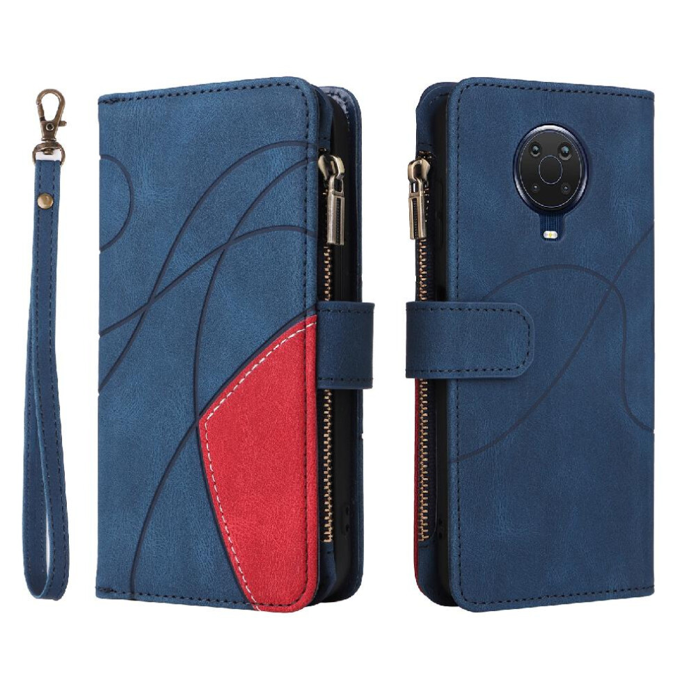 (Blue) Case For Nokia G10/G20 With Card Slot Stand Two-Color Stitching Nine Card Slots Zipper Wallet Style Kickstand Protective Blue 764762746803