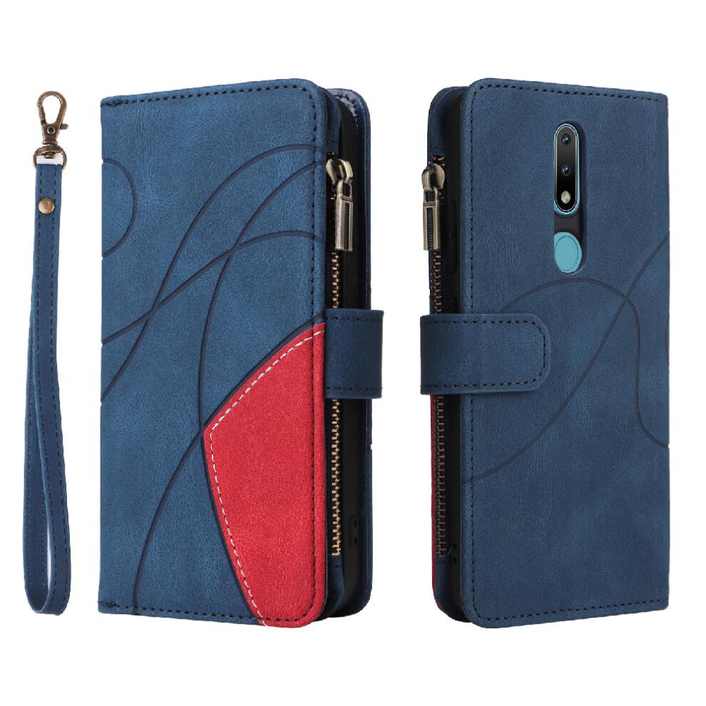 (Blue) Case For Nokia 2.1 With Card Slot Stand Nine Card Slots Kickstand Protective Two-Color Stitching Zipper Wallet Style Blue 764762746902