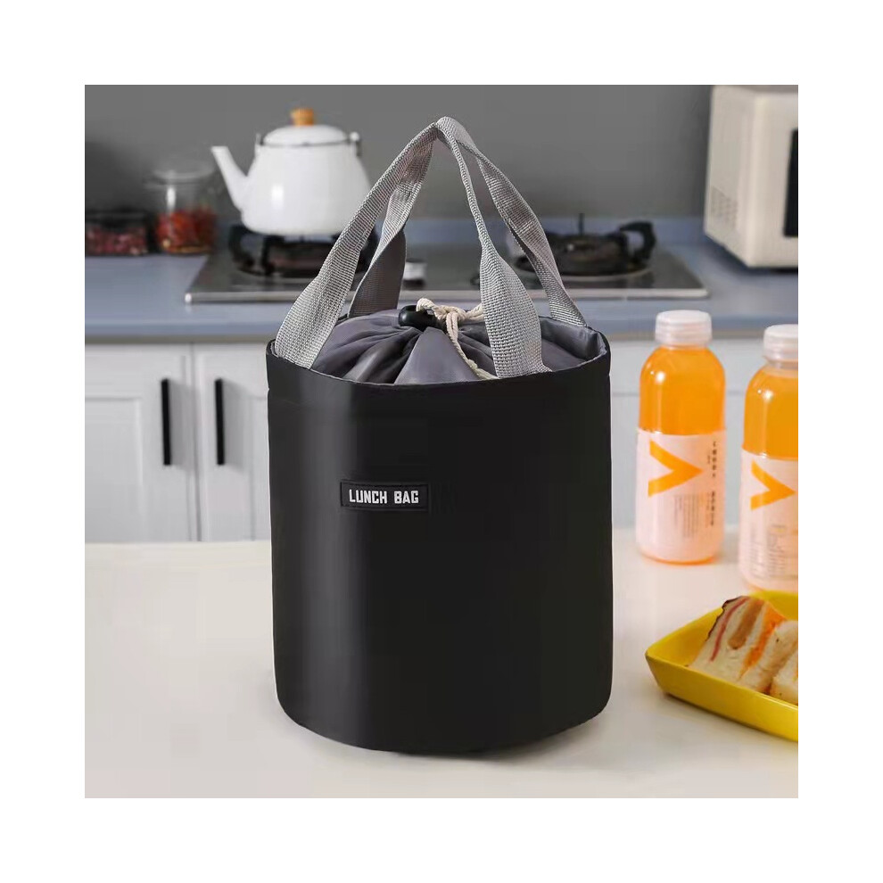 (Black) Bag Insulated Cylinder Lunch Box Large Aluminum Foil Portable Bento Work Gift
