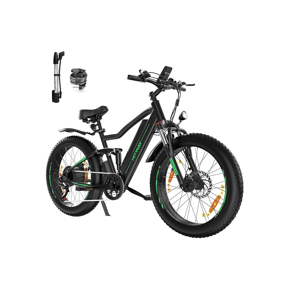 HITWAY 26" Electric Mountain Bike 48V 15Ah Fat Tire, Long Range E-Bike