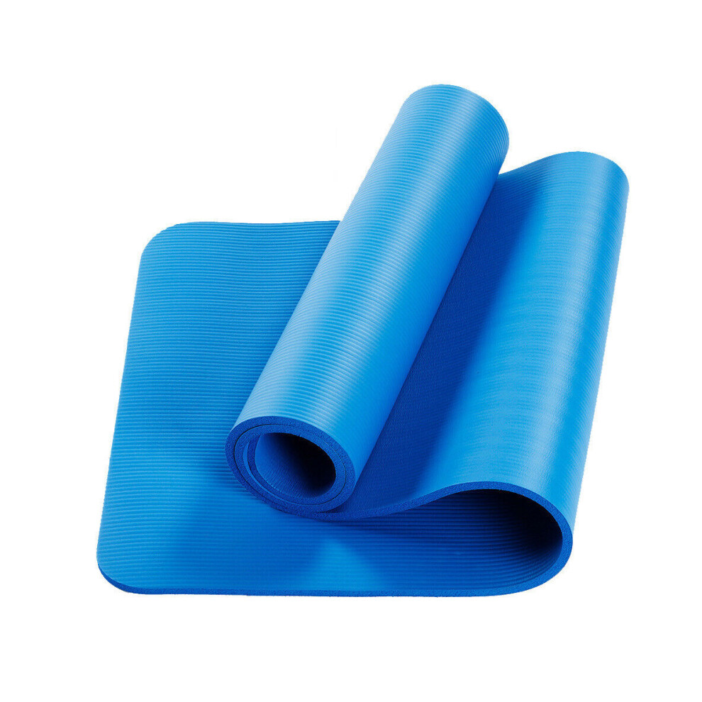 (Blue) Yoga Mat Exercise Mat Non Slip 60x180cm 10mm Thick