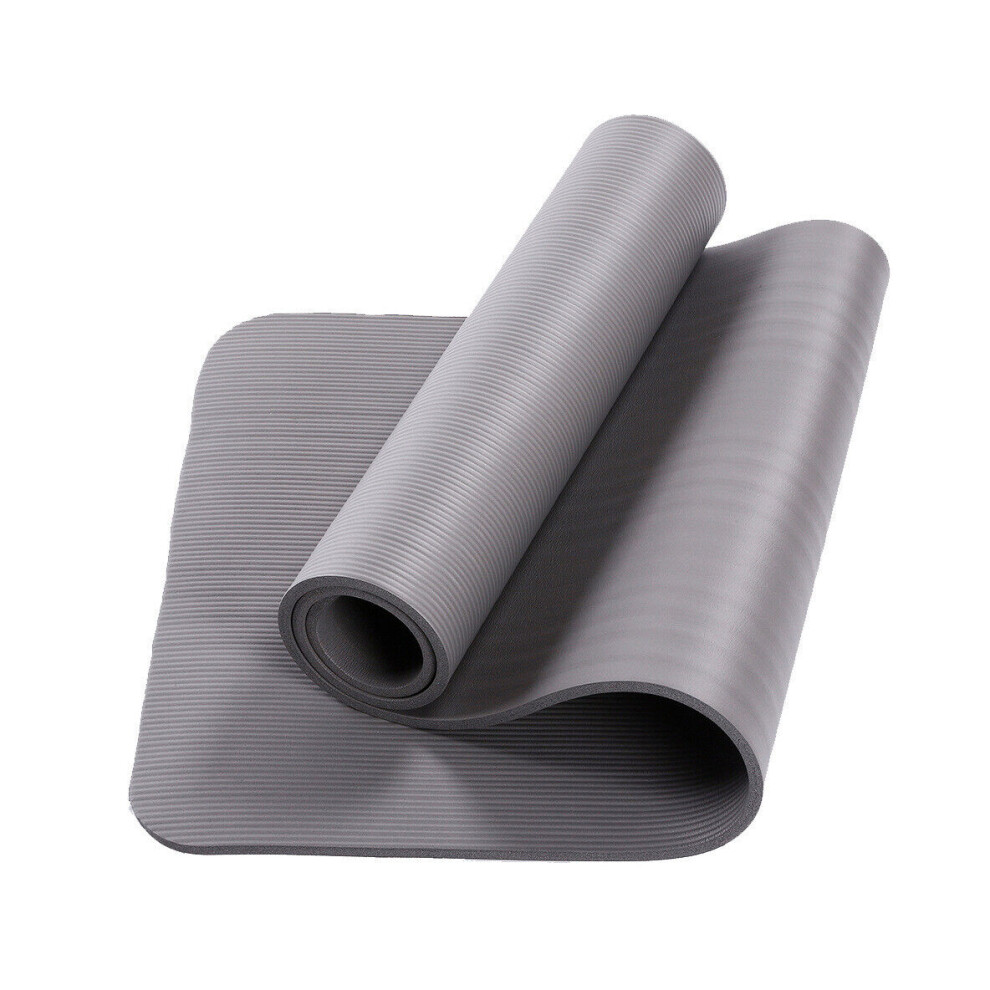 (Grey) Yoga Mat Exercise Mat Non Slip 60x180cm 10mm Thick